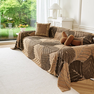 6 of 29:Plush Fleece Leaf Pattern Sofa Throw Cover, Soft Couch Protector Couch Cover Blanket 