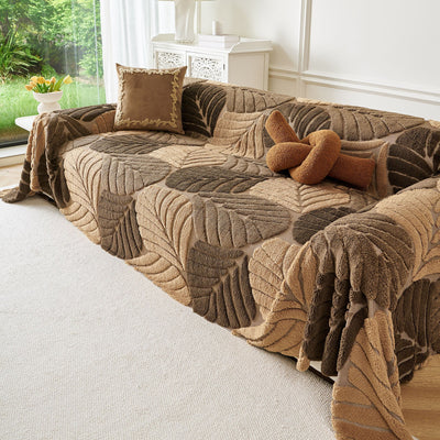 24 of 29:Plush Fleece Leaf Pattern Sofa Throw Cover, Soft Couch Protector Couch Cover Blanket 