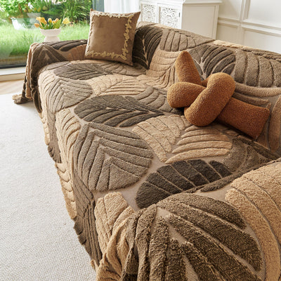 7 of 29:Plush Fleece Leaf Pattern Sofa Throw Cover, Soft Couch Protector Couch Cover Blanket 