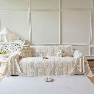 4 of 28:Floral Plush Fleece Sofa Throw Cover, Soft Warm Couch Protector Slip Cover for Couch 