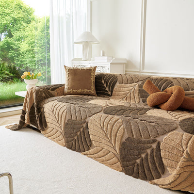 23 of 29:Plush Fleece Leaf Pattern Sofa Throw Cover, Soft Couch Protector Couch Cover Blanket 