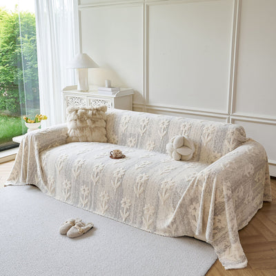 5 of 28:Floral Plush Fleece Sofa Throw Cover, Soft Warm Couch Protector Slip Cover for Couch 