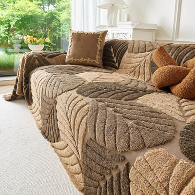 21 of 29:Plush Fleece Leaf Pattern Sofa Throw Cover, Soft Couch Protector Couch Cover Blanket 