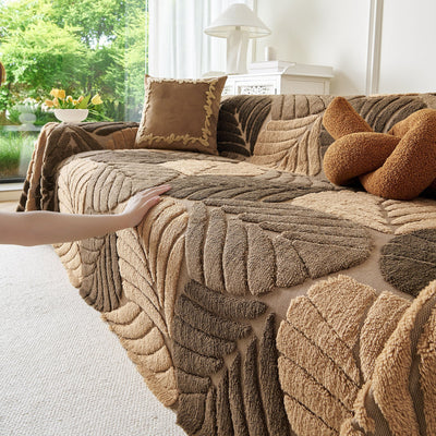 10 of 29:Plush Fleece Leaf Pattern Sofa Throw Cover, Soft Couch Protector Couch Cover Blanket 