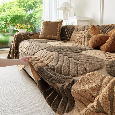 12 of 29:Plush Fleece Leaf Pattern Sofa Throw Cover, Soft Couch Protector Couch Cover Blanket 