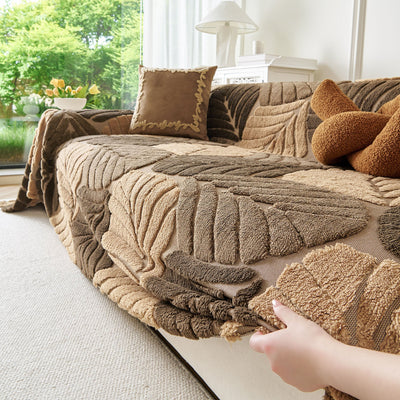 20 of 29:Plush Fleece Leaf Pattern Sofa Throw Cover, Soft Couch Protector Couch Cover Blanket 