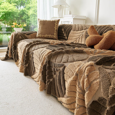 13 of 29:Plush Fleece Leaf Pattern Sofa Throw Cover, Soft Couch Protector Couch Cover Blanket 