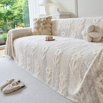 21 of 28:Floral Plush Fleece Sofa Throw Cover, Soft Warm Couch Protector Slip Cover for Couch 