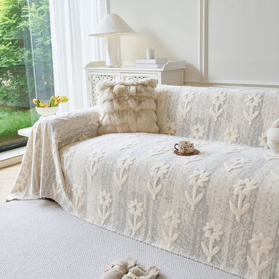 20 of 28:Floral Plush Fleece Sofa Throw Cover, Soft Warm Couch Protector Slip Cover for Couch 
