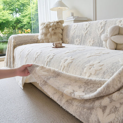 9 of 28:Floral Plush Fleece Sofa Throw Cover, Soft Warm Couch Protector Slip Cover for Couch 