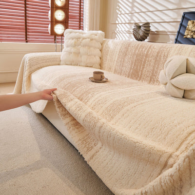11 of 31:Abstract Textured Plush Sofa Throw Cover, Soft Cozy Couch Protector for Living Room 