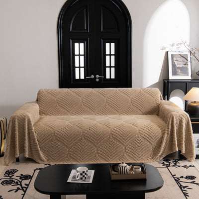 68 of 89:Winter Soft Plush Fleece Sofa Blanket Leaves Jacquard Couch Covers for Couches 