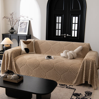 66 of 89:Winter Soft Plush Fleece Sofa Blanket Leaves Jacquard Couch Covers for Couches 