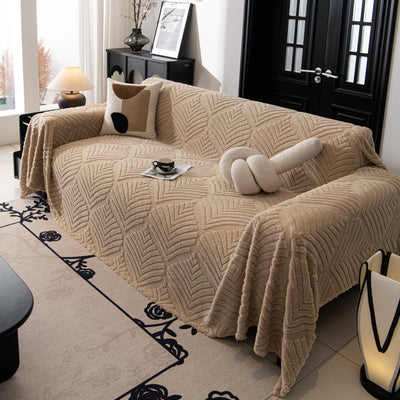62 of 89:Winter Soft Plush Fleece Sofa Blanket Leaves Jacquard Couch Covers for Couches 