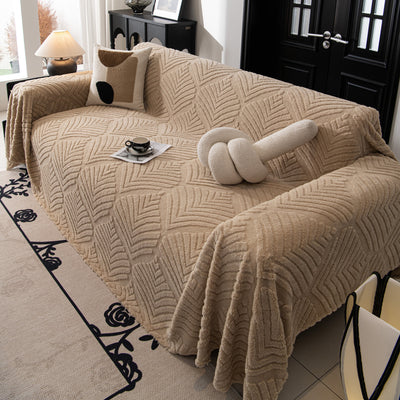 63 of 89:Winter Soft Plush Fleece Sofa Blanket Leaves Jacquard Couch Covers for Couches 