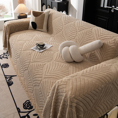 64 of 89:Winter Soft Plush Fleece Sofa Blanket Leaves Jacquard Couch Covers for Couches 