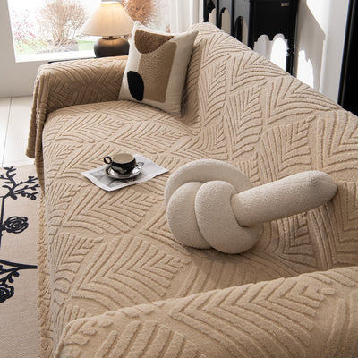 59 of 89:Winter Soft Plush Fleece Sofa Blanket Leaves Jacquard Couch Covers for Couches 
