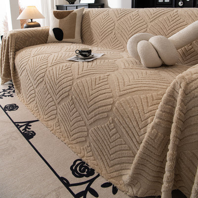 58 of 89:Winter Soft Plush Fleece Sofa Blanket Leaves Jacquard Couch Covers for Couches 