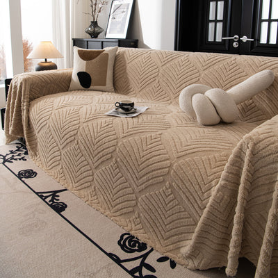 57 of 89:Winter Soft Plush Fleece Sofa Blanket Leaves Jacquard Couch Covers for Couches 