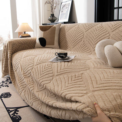 55 of 89:Winter Soft Plush Fleece Sofa Blanket Leaves Jacquard Couch Covers for Couches 