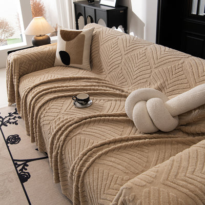 54 of 89:Winter Soft Plush Fleece Sofa Blanket Leaves Jacquard Couch Covers for Couches 