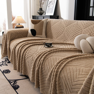 53 of 89:Winter Soft Plush Fleece Sofa Blanket Leaves Jacquard Couch Covers for Couches 