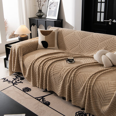 52 of 89:Winter Soft Plush Fleece Sofa Blanket Leaves Jacquard Couch Covers for Couches 