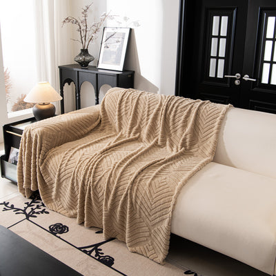 49 of 89:Winter Soft Plush Fleece Sofa Blanket Leaves Jacquard Couch Covers for Couches 