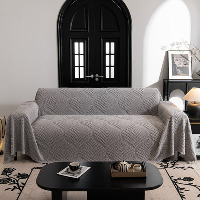 70 of 89:Winter Soft Plush Fleece Sofa Blanket Leaves Jacquard Couch Covers for Couches 