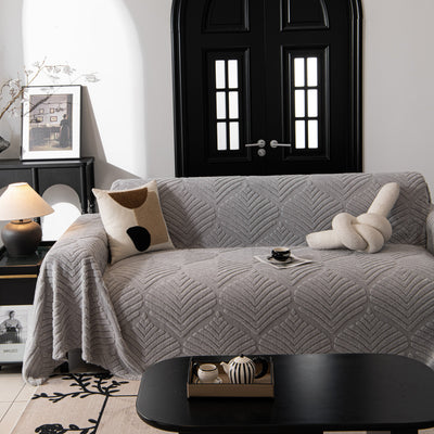 86 of 89:Winter Soft Plush Fleece Sofa Blanket Leaves Jacquard Couch Covers for Couches 