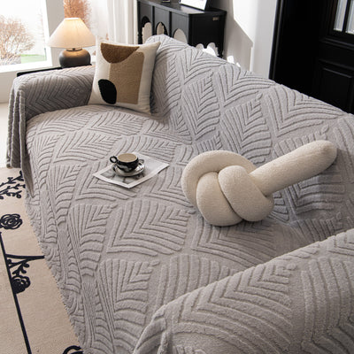 89 of 89:Winter Soft Plush Fleece Sofa Blanket Leaves Jacquard Couch Covers for Couches 
