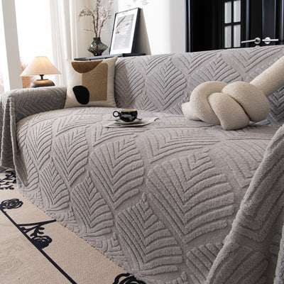 71 of 89:Winter Soft Plush Fleece Sofa Blanket Leaves Jacquard Couch Covers for Couches 