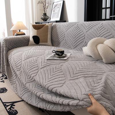79 of 89:Winter Soft Plush Fleece Sofa Blanket Leaves Jacquard Couch Covers for Couches 