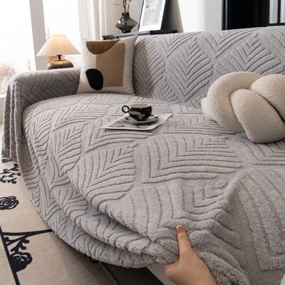 78 of 89:Winter Soft Plush Fleece Sofa Blanket Leaves Jacquard Couch Covers for Couches 