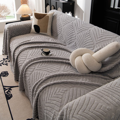 76 of 89:Winter Soft Plush Fleece Sofa Blanket Leaves Jacquard Couch Covers for Couches 