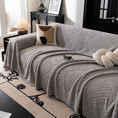 74 of 89:Winter Soft Plush Fleece Sofa Blanket Leaves Jacquard Couch Covers for Couches 