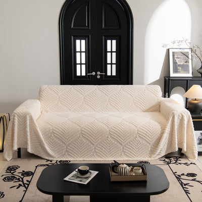 2 of 89:Winter Soft Plush Fleece Sofa Blanket Leaves Jacquard Couch Covers for Couches 