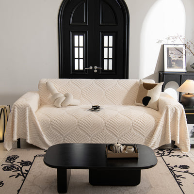 9 of 89:Winter Soft Plush Fleece Sofa Blanket Leaves Jacquard Couch Covers for Couches 