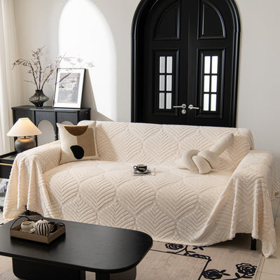 18 of 89:Winter Soft Plush Fleece Sofa Blanket Leaves Jacquard Couch Covers for Couches 