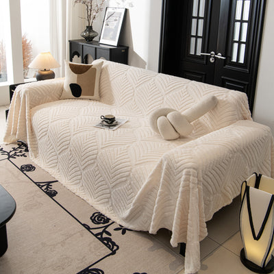 23 of 89:Winter Soft Plush Fleece Sofa Blanket Leaves Jacquard Couch Covers for Couches 
