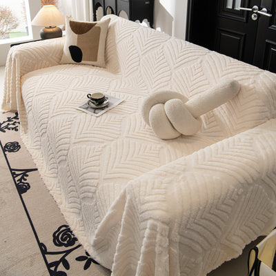 15 of 89:Winter Soft Plush Fleece Sofa Blanket Leaves Jacquard Couch Covers for Couches 