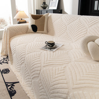 12 of 89:Winter Soft Plush Fleece Sofa Blanket Leaves Jacquard Couch Covers for Couches 
