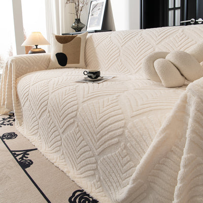 13 of 89:Winter Soft Plush Fleece Sofa Blanket Leaves Jacquard Couch Covers for Couches 