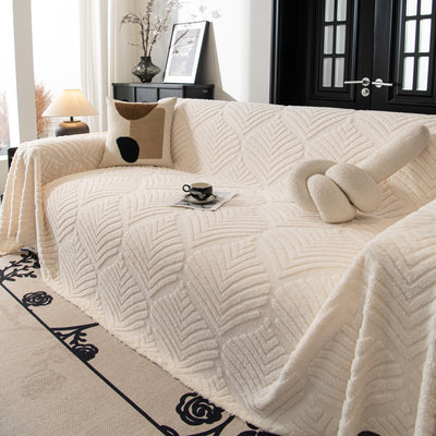 8 of 89:Winter Soft Plush Fleece Sofa Blanket Leaves Jacquard Couch Covers for Couches 