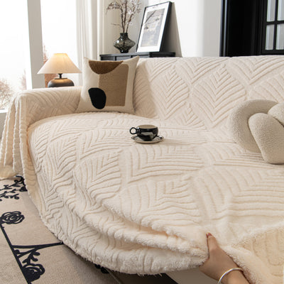 7 of 89:Winter Soft Plush Fleece Sofa Blanket Leaves Jacquard Couch Covers for Couches 