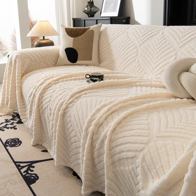 6 of 89:Winter Soft Plush Fleece Sofa Blanket Leaves Jacquard Couch Covers for Couches 