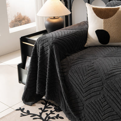44 of 89:Winter Soft Plush Fleece Sofa Blanket Leaves Jacquard Couch Covers for Couches 