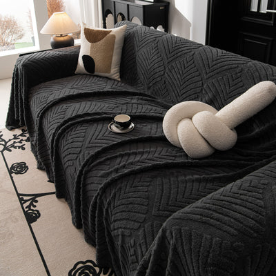 35 of 89:Winter Soft Plush Fleece Sofa Blanket Leaves Jacquard Couch Covers for Couches 