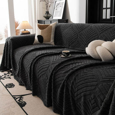 34 of 89:Winter Soft Plush Fleece Sofa Blanket Leaves Jacquard Couch Covers for Couches 