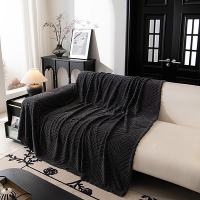 30 of 89:Winter Soft Plush Fleece Sofa Blanket Leaves Jacquard Couch Covers for Couches 
